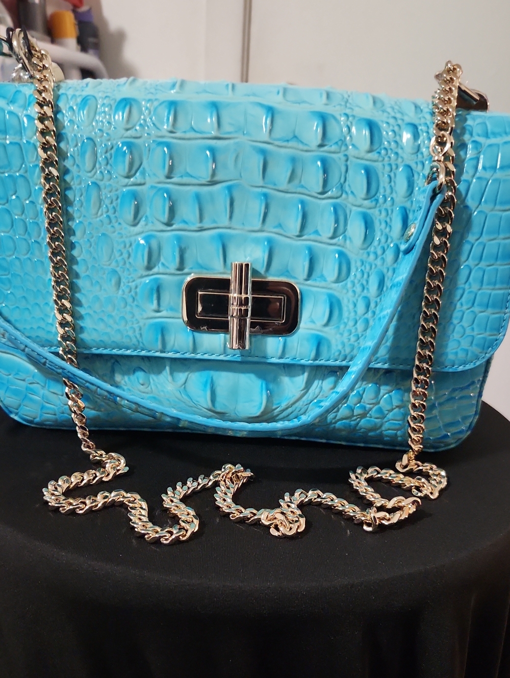 Brahmin Turquoise Croc-Embossed Chain Shoulder Bag - Women